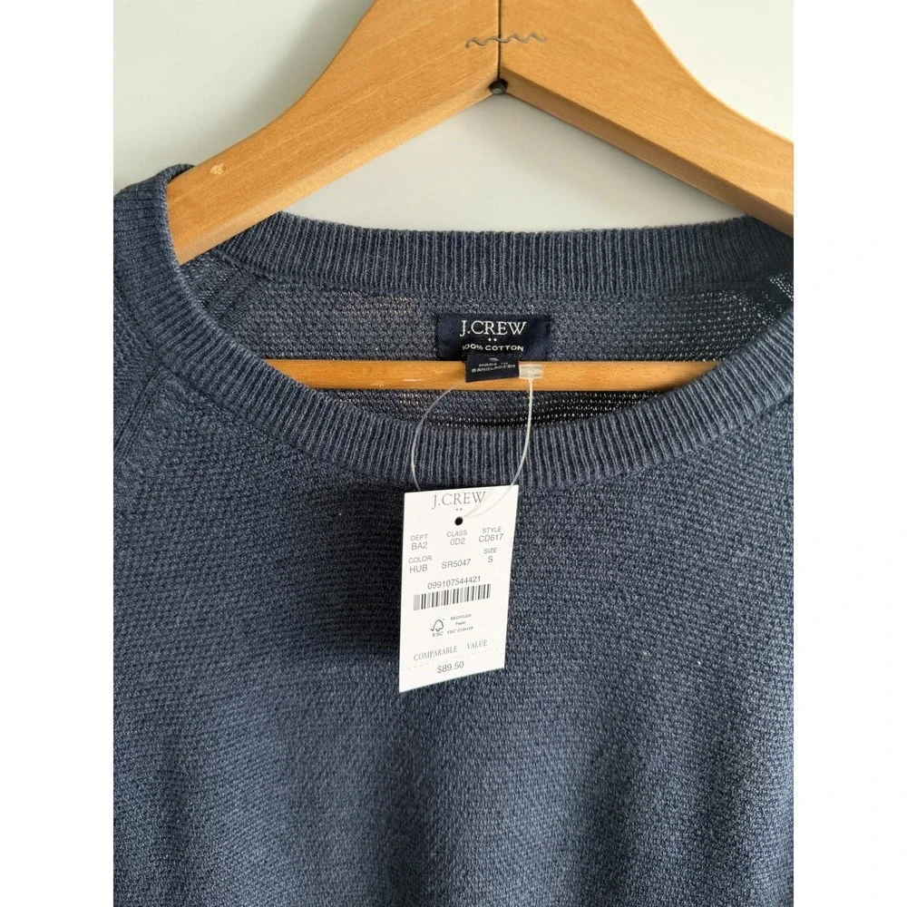 J.Crew Mens Cotton Raglan Crewneck Sweater Blue Grey CD617 SR5047 Size S NEW